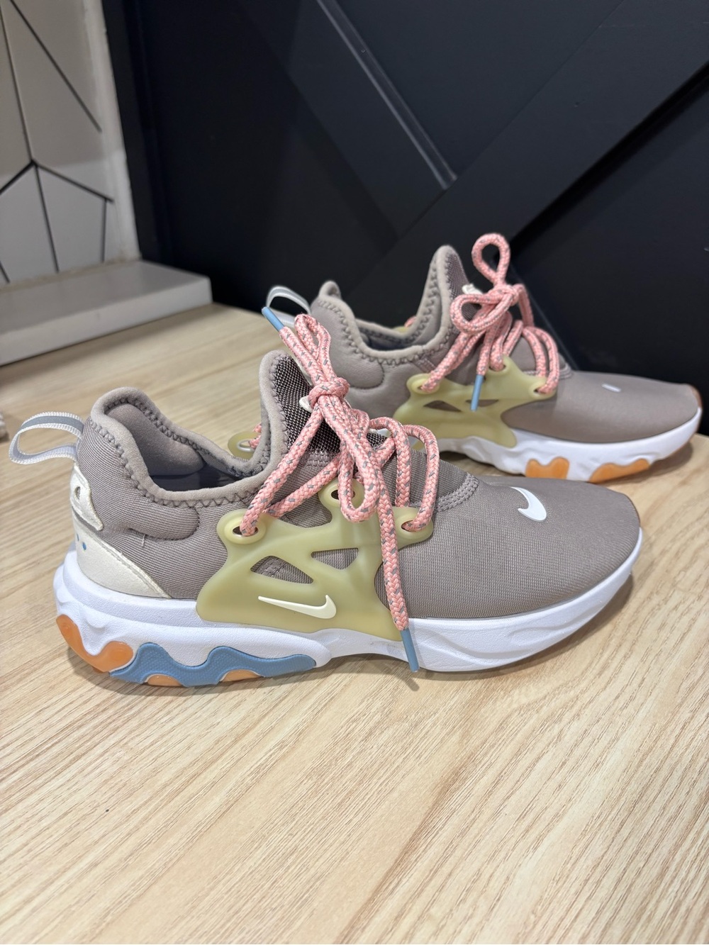 Nike Kids Taupe Sneakers with Pink Laces